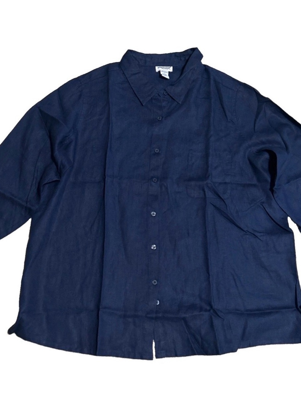 Bridgewater Studio 100% Linen Shirt Women’s 3X Navy Blue Button Front 3/4 Sleeve